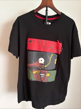 Black Graphic Men’s T-Shirt with Red & Green Print L